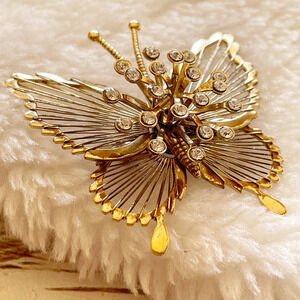 Monet Butterfly Brooch Pin Gold Tone Rhinestone Embellished NWOT